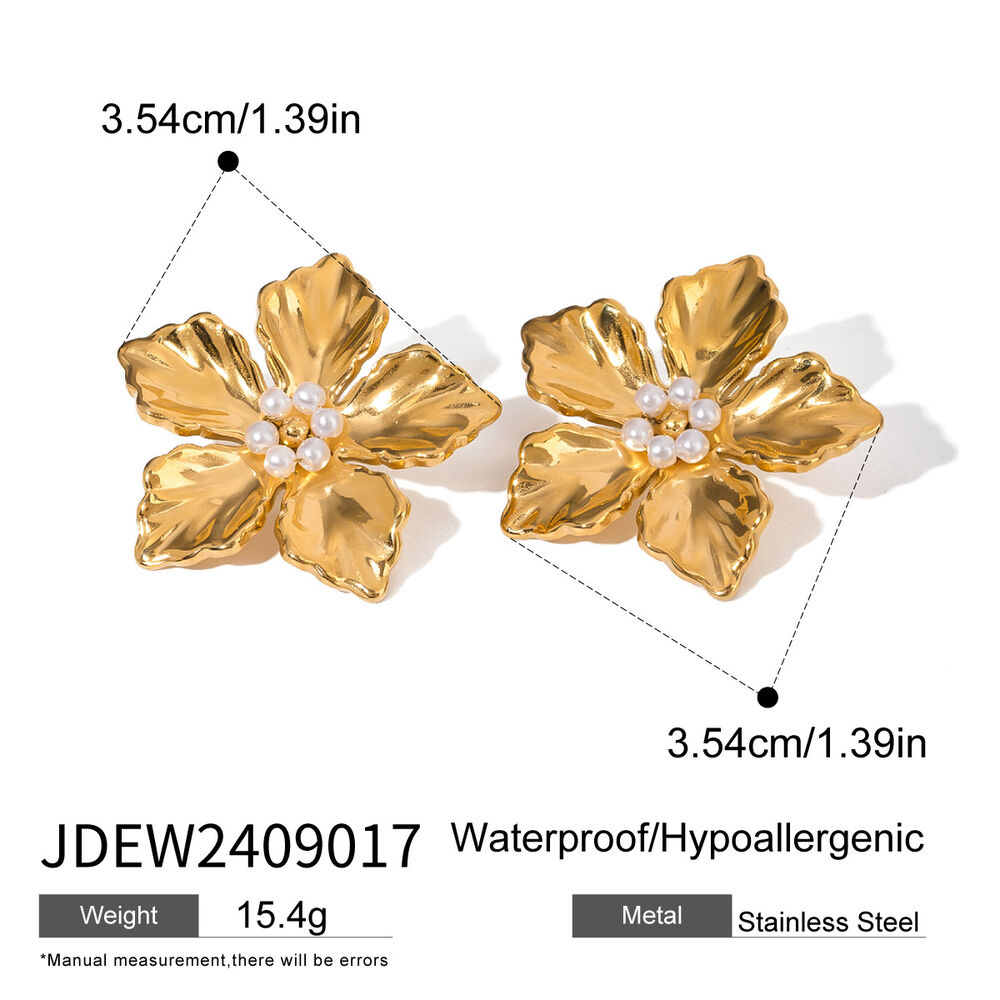 1 pair simple series sweet flower stainless steel gold plated artificial pearl women stud earrings h5Picture2