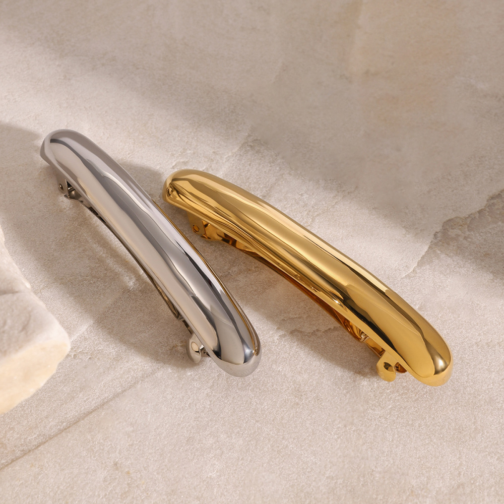 1 Paio Di Fermagli Per Capelli Da Donna In Acciaio Inossidabile Placcato Oro 18K, Classici E Geometrici, Serie Semplice Immagine2