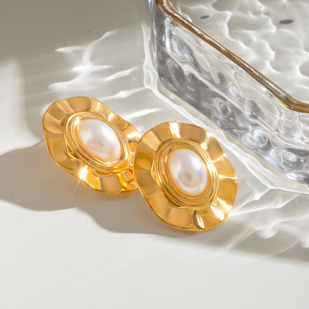 1 Pair Classic Series Retro Geometric Stainless Steel Gold Plated Women Stud Earrings h5Picture3
