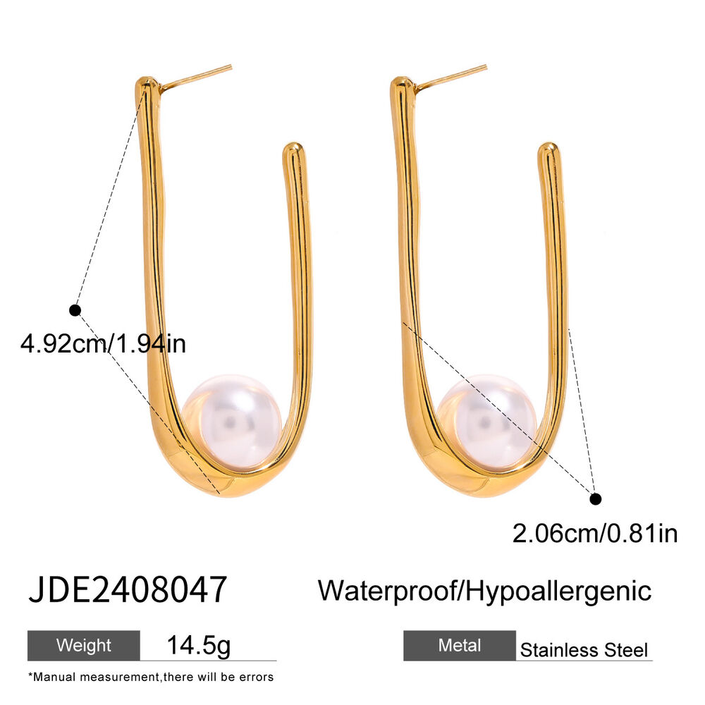 1 pair simple series casual letter stainless steel gold plated artificial pearl women Drop Earrings Picture2