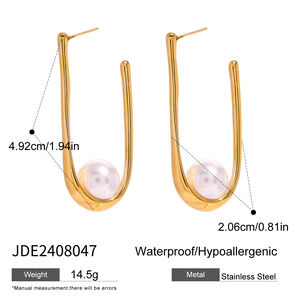 1 pair simple series casual letter stainless steel gold plated artificial pearl women Drop Earrings h5 Picture2