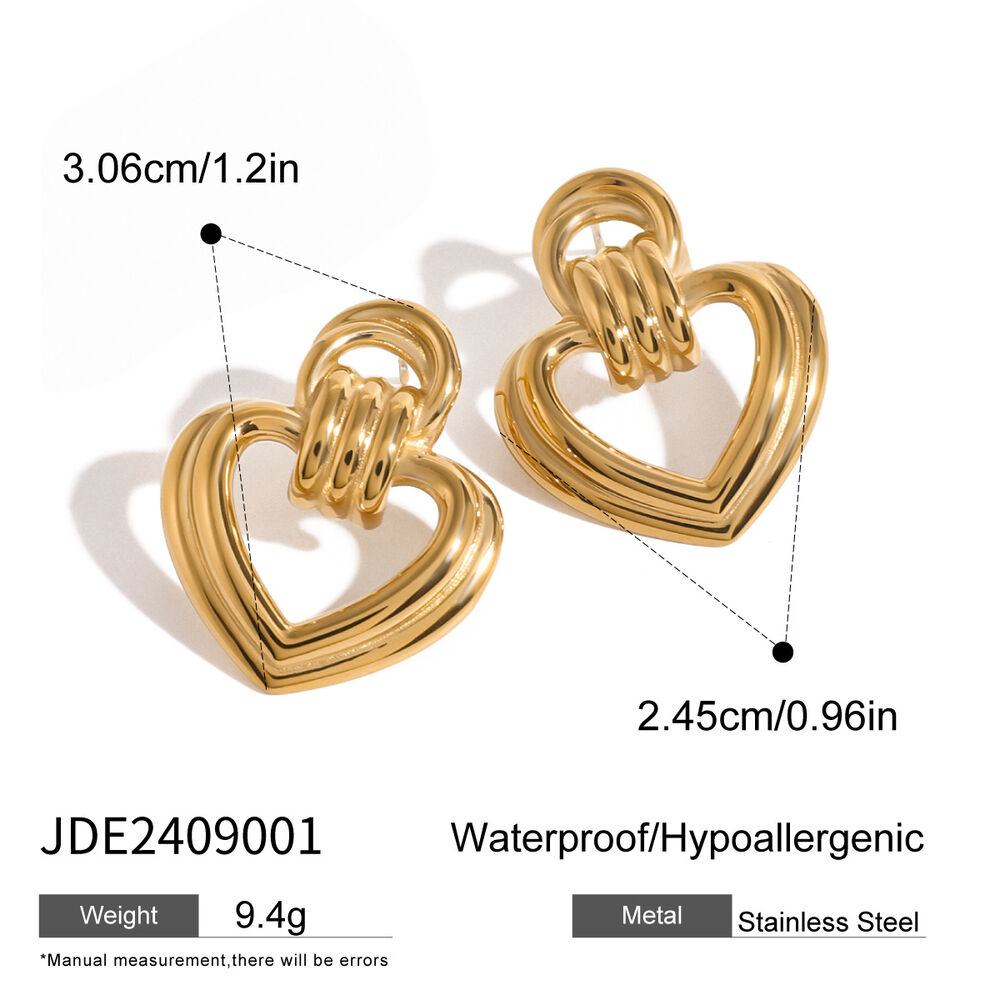1 pair simple series sweet heart stainless steel gold plated women stud earrings Picture2