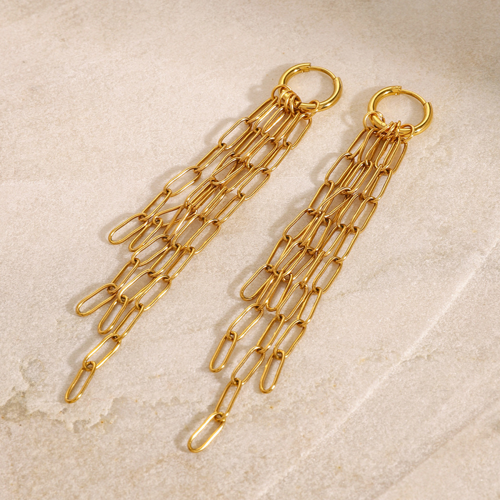 1 Pair Classic Series Elegant Tassel Stainless Steel Gold Plated Women Dangle Earrings h5Picture2