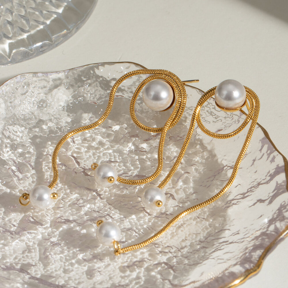 1 pair simple series elegant geometric stainless steel gold plated artificial pearl women Dangle Earrings