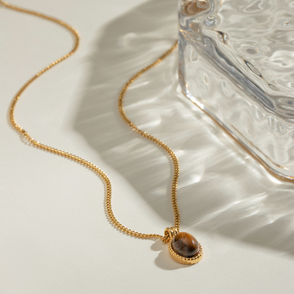 1 Piece Simple Series Daily Geometric Stainless Steel  Gold Plated Natural Stone Women Pendant Necklaces Picture3