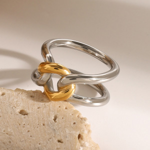 1 Piece Simple Series Simple Twist Stainless Steel Waterproof Gold Plated Women's Single Rings h5 Picture3