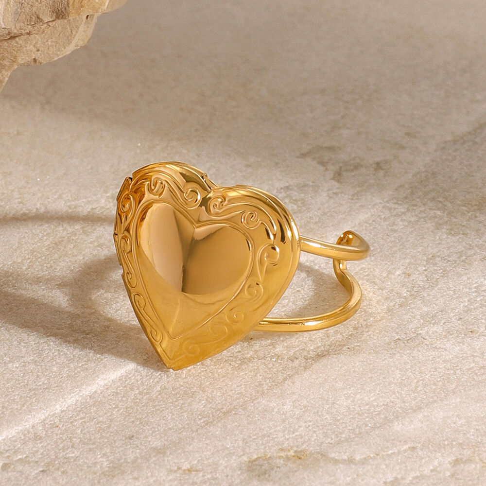 1 pair simple series retro heart stainless steel gold plated women adjustable rings