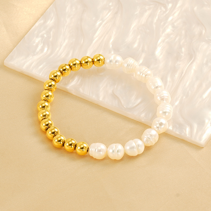 1 Pezzo Semplice Serie Semplice Titanio Acciaio Placcato Oro 18K Perle Donne Braccialetti Di Perline Immagine4