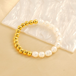 1 Pezzo Semplice Serie Semplice Titanio Acciaio Placcato Oro 18K Perle Donne Braccialetti Di Perline h5 Immagine4
