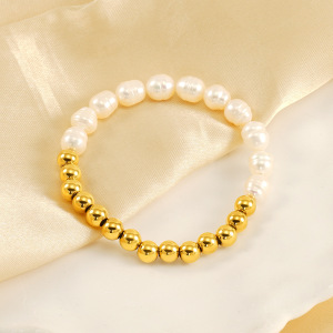 1 Pezzo Semplice Serie Semplice Titanio Acciaio Placcato Oro 18K Perle Donne Braccialetti Di Perline h5 Immagine2