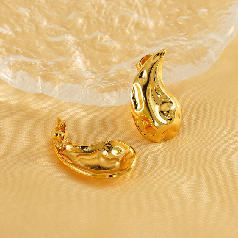 1 Pair Simple Series Simple Droplet Stainless Steel Gold Plated Women Stud Earrings h5Picture3