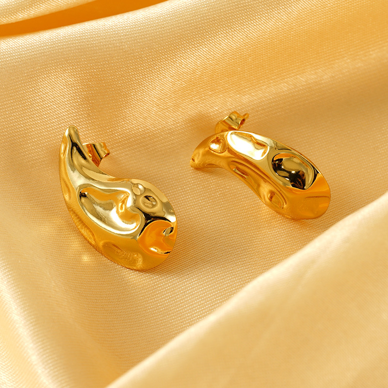 1 Pair Simple Series Simple Droplet Stainless Steel Gold Plated Women Stud Earrings h5Picture2
