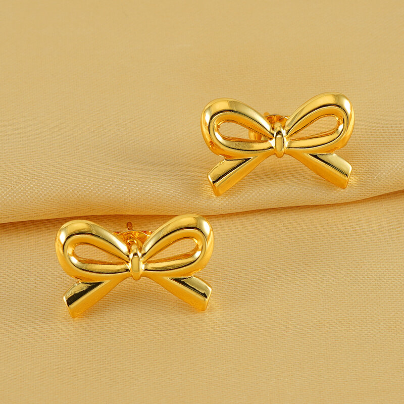 1 Paar Simple Series Daily Bow Knot Edelstahl 18 Karat vergoldete Damen-Ohrstecker