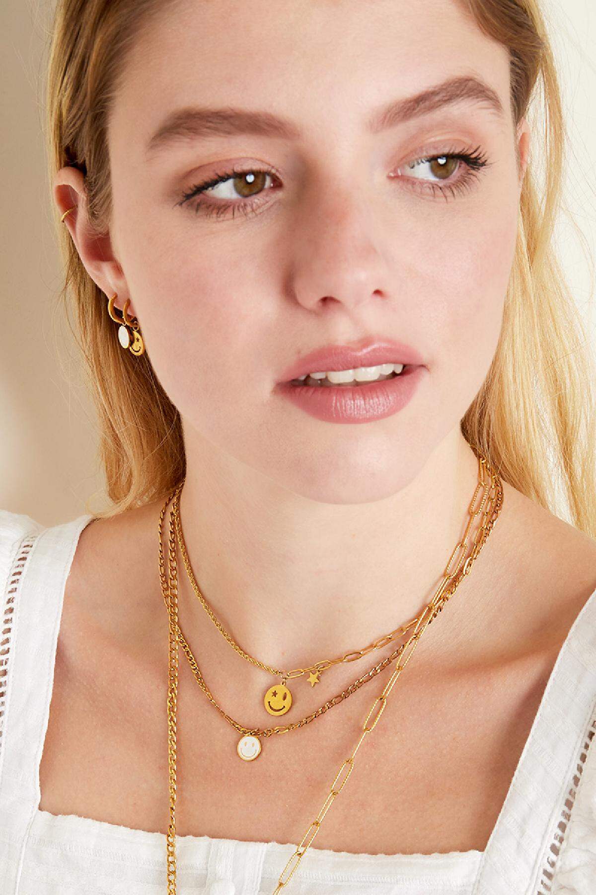 Stainless steel necklace smiley and star 