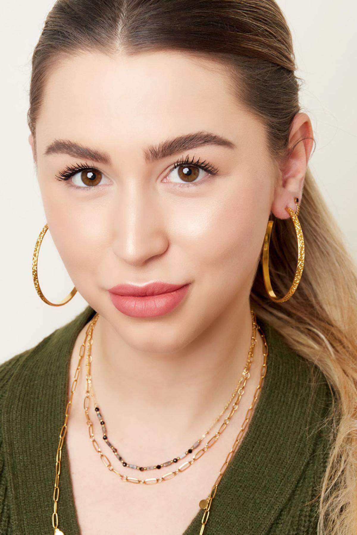 Collier double chaîne avec perles d'agate 