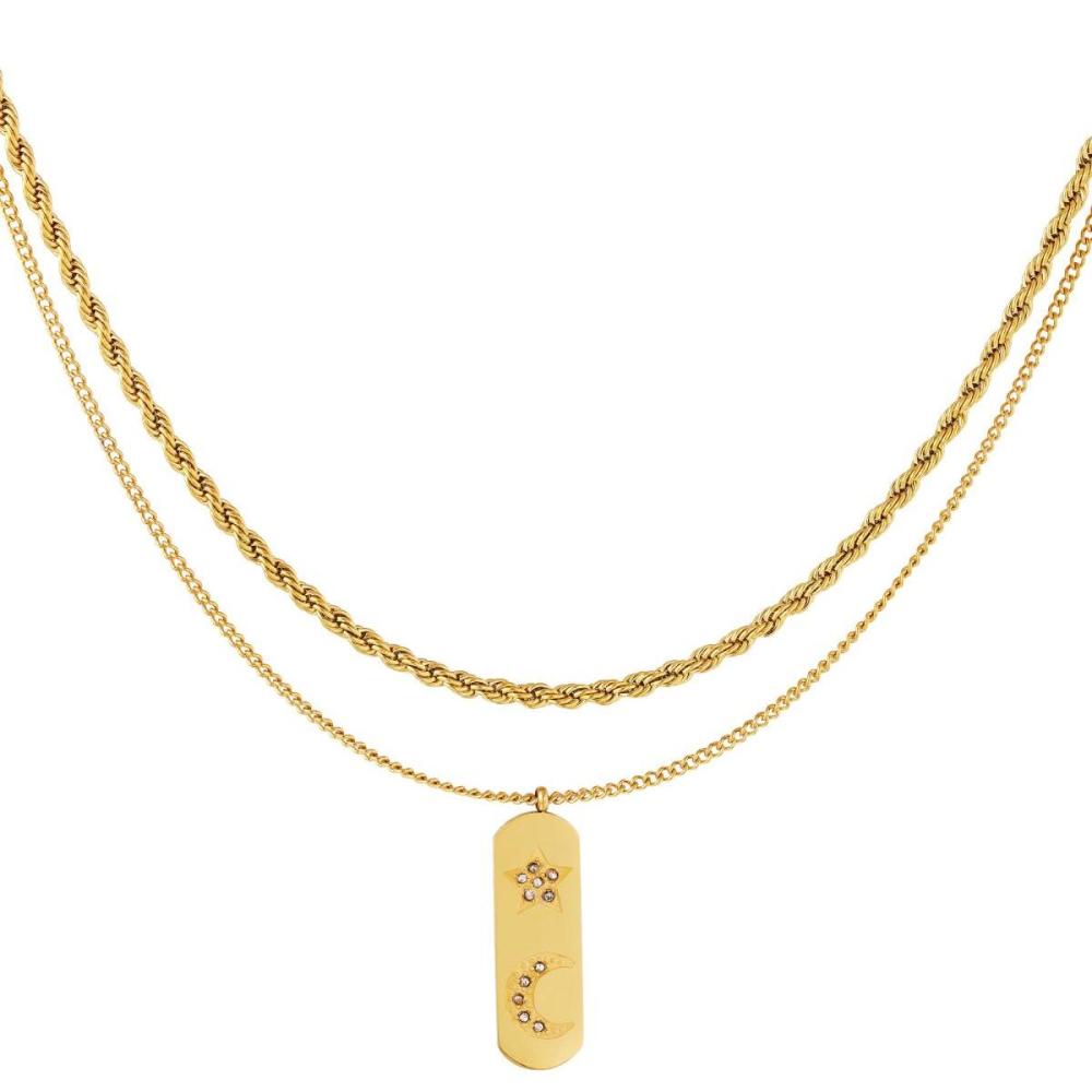 Necklace Double Chain Star & Moon Picture5