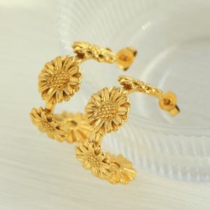 1 Par De Pendientes De Aro De Acero Inoxidable Chapados En Oro De 18 Quilates Con Diseño De Flores Retro De La Serie Romántica Para Mujer h5 Imagen4
