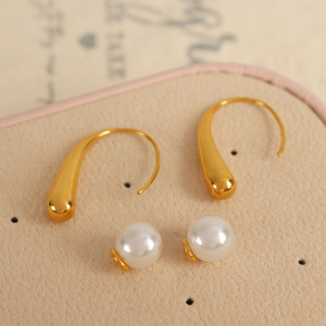 1 Pair Simple Series Simple Geometric Stainless Steel Gold Plated Artificial Pearl Women Stud Earrings h5 Picture2