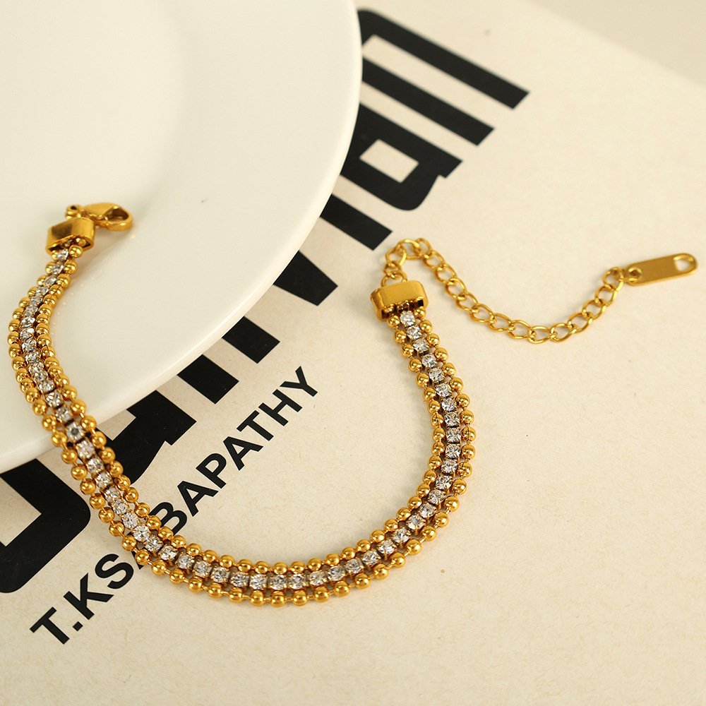 1 Piece Luxurious Series Simple Beads Stainless Steel  Gold Plated Rhinestone Women Chain Bracelets Picture2