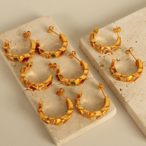 1 Pair Simple Series Simple Geometric Stainless Steel  Gold Plated Zircon Women Stud Earrings h5 Picture2
