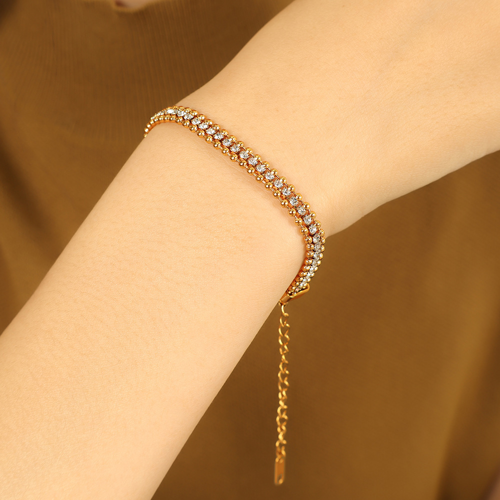 1 Piece Luxurious Series Simple Beads Stainless Steel  Gold Plated Rhinestone Women Chain Bracelets Picture4