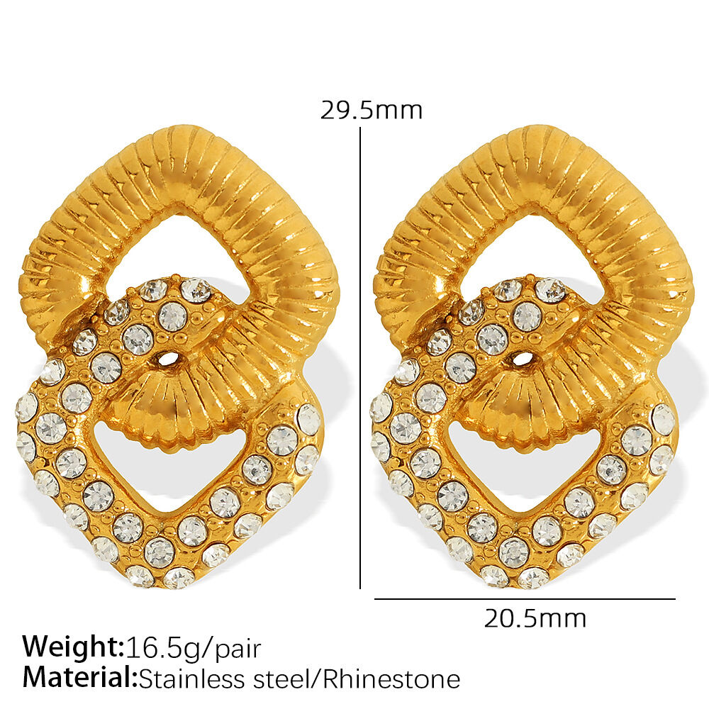 1 pair classic series retro geometric stainless steel  gold plated rhinestone women Stud Earrings Picture2