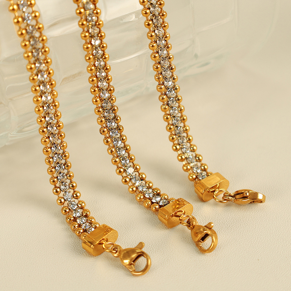 1 Piece Luxurious Series Simple Beads Stainless Steel  Gold Plated Rhinestone Women Chain Bracelets Picture3