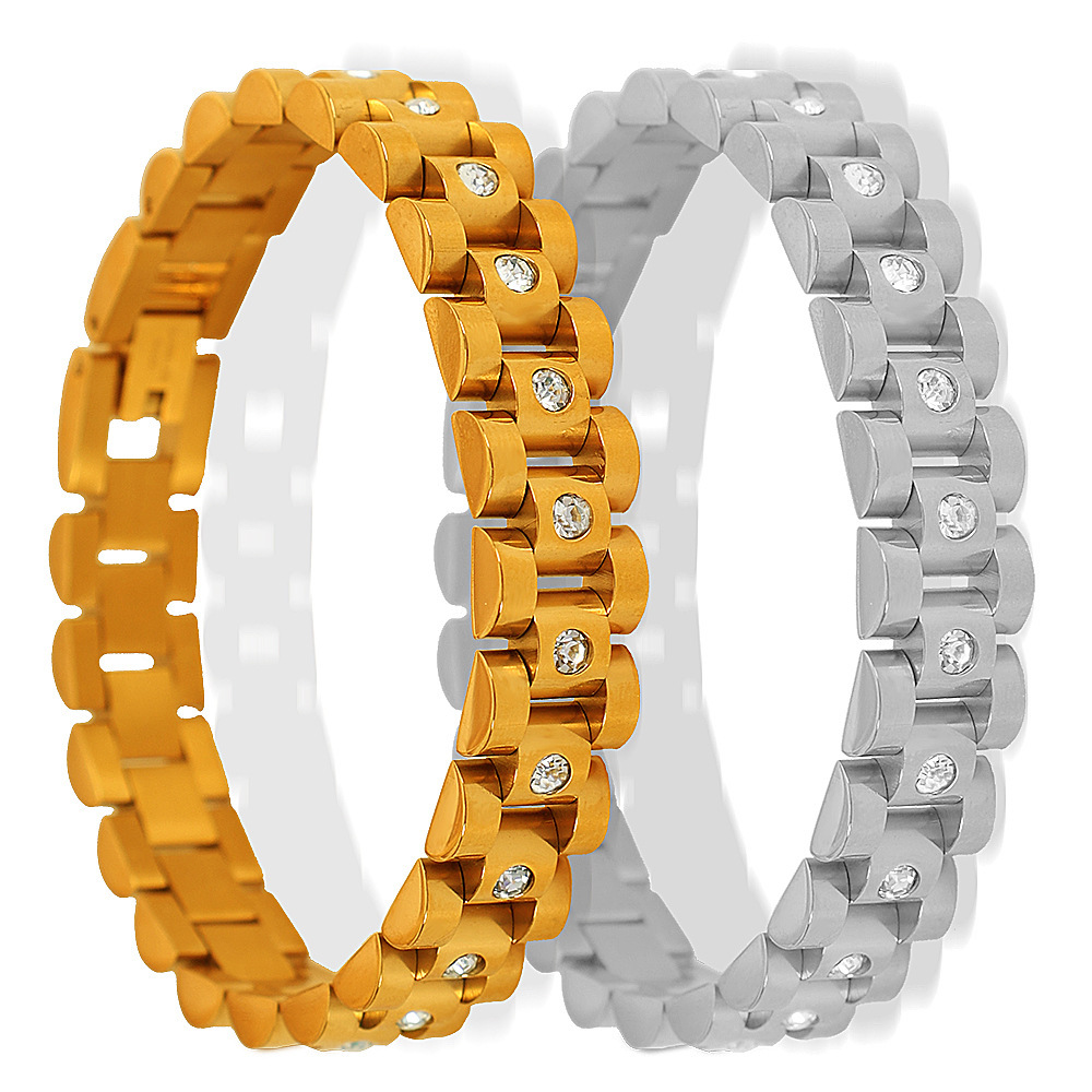 1 Stuk Eenvoudige Serie Retro Geometrische Titanium Staal  Vergulde Strass Dames Ketting Armbanden Afbeelding4