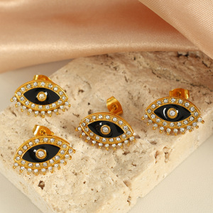 1 Pair Simple Series Retro Eye Stainless Steel Gold Plated Rhinestone Women Stud Earrings h5 Picture2
