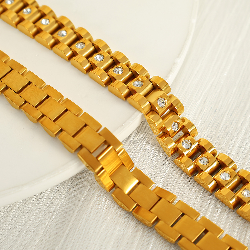 1 Stuk Eenvoudige Serie Retro Geometrische Titanium Staal  Vergulde Strass Dames Ketting Armbanden Afbeelding2