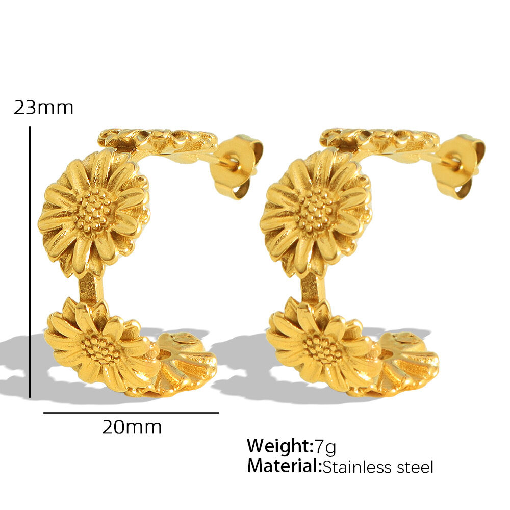 1 paire de boucles d'oreilles créoles rétro en acier inoxydable plaqué or  pour femme, série romantique h5 Image2