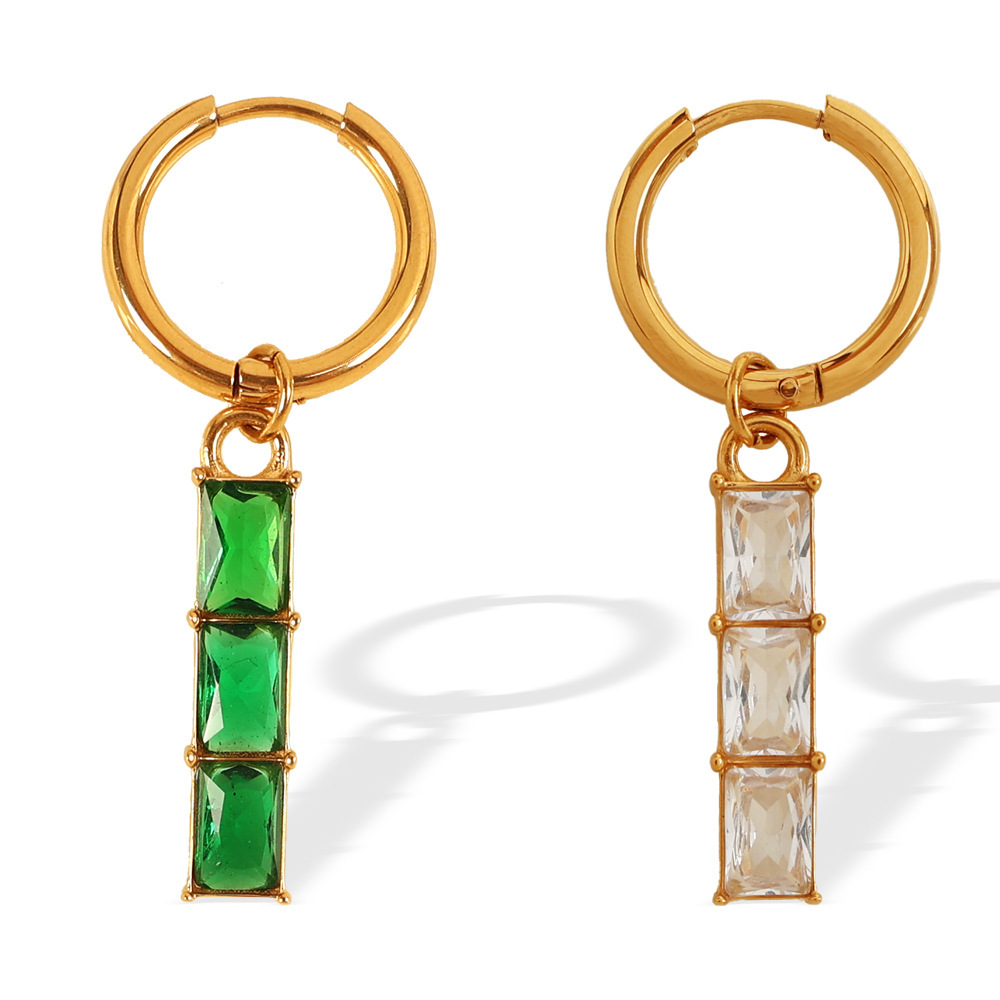 1 Pair Simple Series Classic Geometric Titanium Steel Gold Plated Zircon Women Drop Earrings h5Picture2