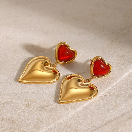 1 paio di orecchini pendenti da donna con pietre preziose artificiali placcati in oro , serie classica, a forma di cuore dolce