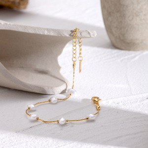 1 Piece Classic Series Elegant Geometric Stainless Steel Gold Plated Artificial Pearl Women Chain Bracelets h5 Picture2