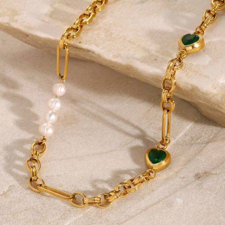 1 stuk eenvoudige serie sweet heart roestvrij staal  vergulde kunstmatige parel dames ketting kettingen