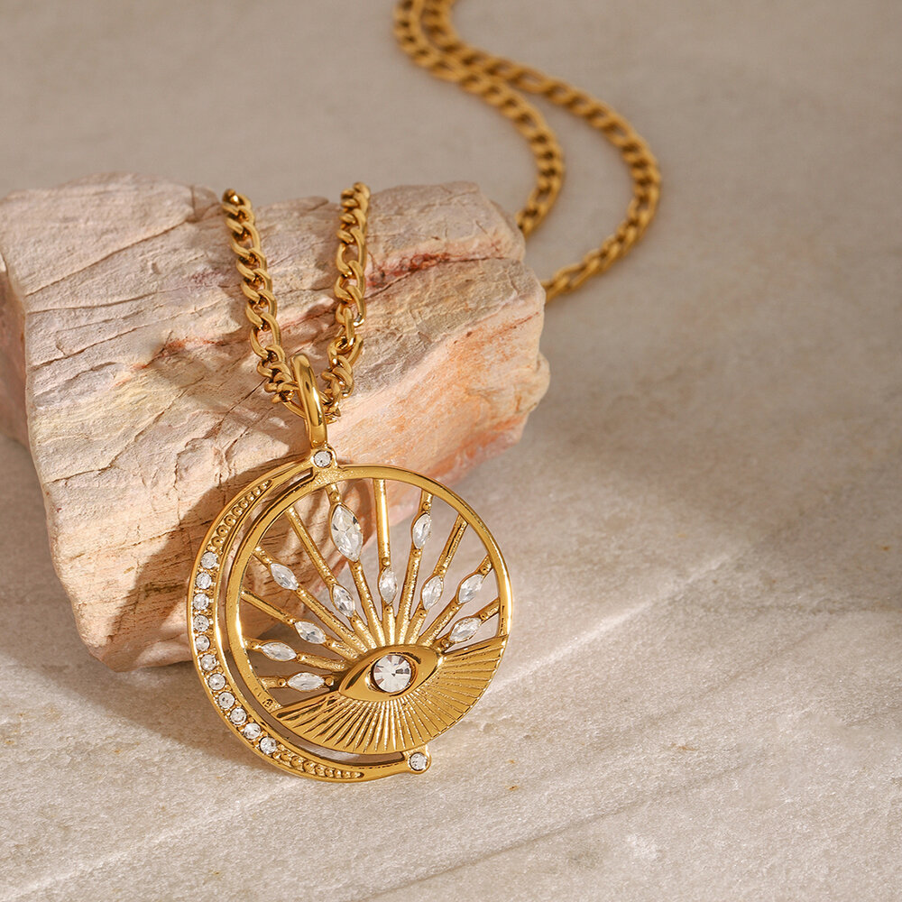 1 piece simple series retro eye stainless steel gold plated zircon women pendant necklaces