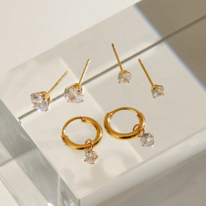 1 Pair Simple Series Sweet Geometric Stainless Steel Gold Plated Zircon Women Earrings Set h5 Picture5