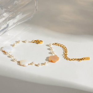Pulsera De Cuentas Para Mujer, De Acero Inoxidable Chapado En Oro De 18 Quilates, Con Diseño De Flor Dulce, Serie Simple, 1 Unidad h5 Imagen2