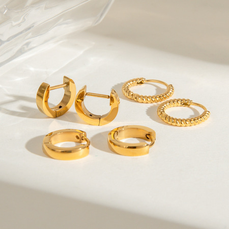 1 paio di orecchini da donna in acciaio inossidabile placcato oro , serie semplice, retrò e geometrici