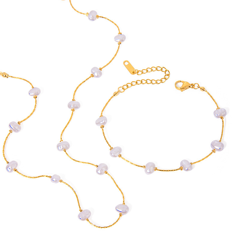 1 Piece Simple Series Sweet Geometric Stainless Steel Gold Plated Artificial Pearl Women Chain Necklaces h5Picture5