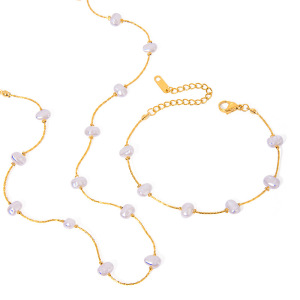 1 Piece Simple Series Sweet Geometric Stainless Steel Gold Plated Artificial Pearl Women Chain Necklaces h5 Picture5