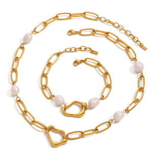 1 Stuk Klassieke Serie Elegante Geometrische Roestvrij Staal  Vergulde Kunstmatige Parel Dames Hanger Kettingen h5 Afbeelding5