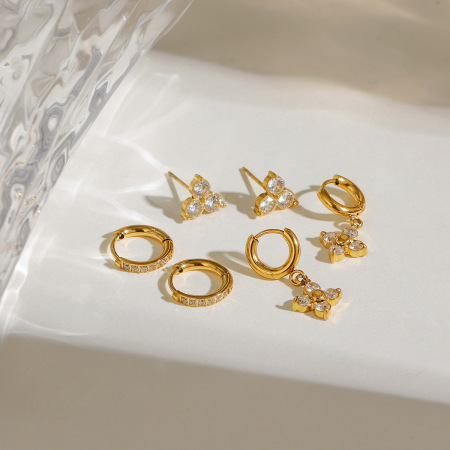 1 paio di orecchini da donna in acciaio inossidabile con zirconi placcati in oro , serie semplice, classici e geometrici