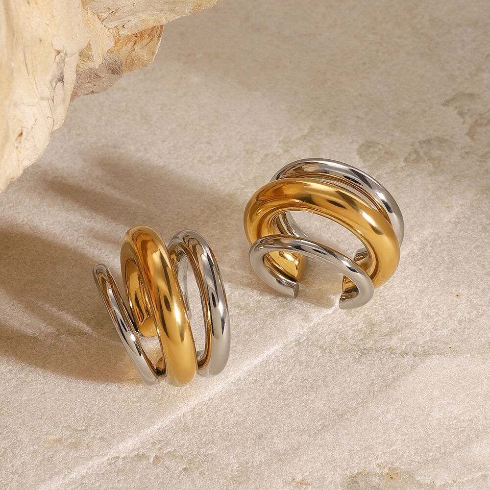 1 pair simple series casual patchwork stainless steel gold plated women Ear Cuffs