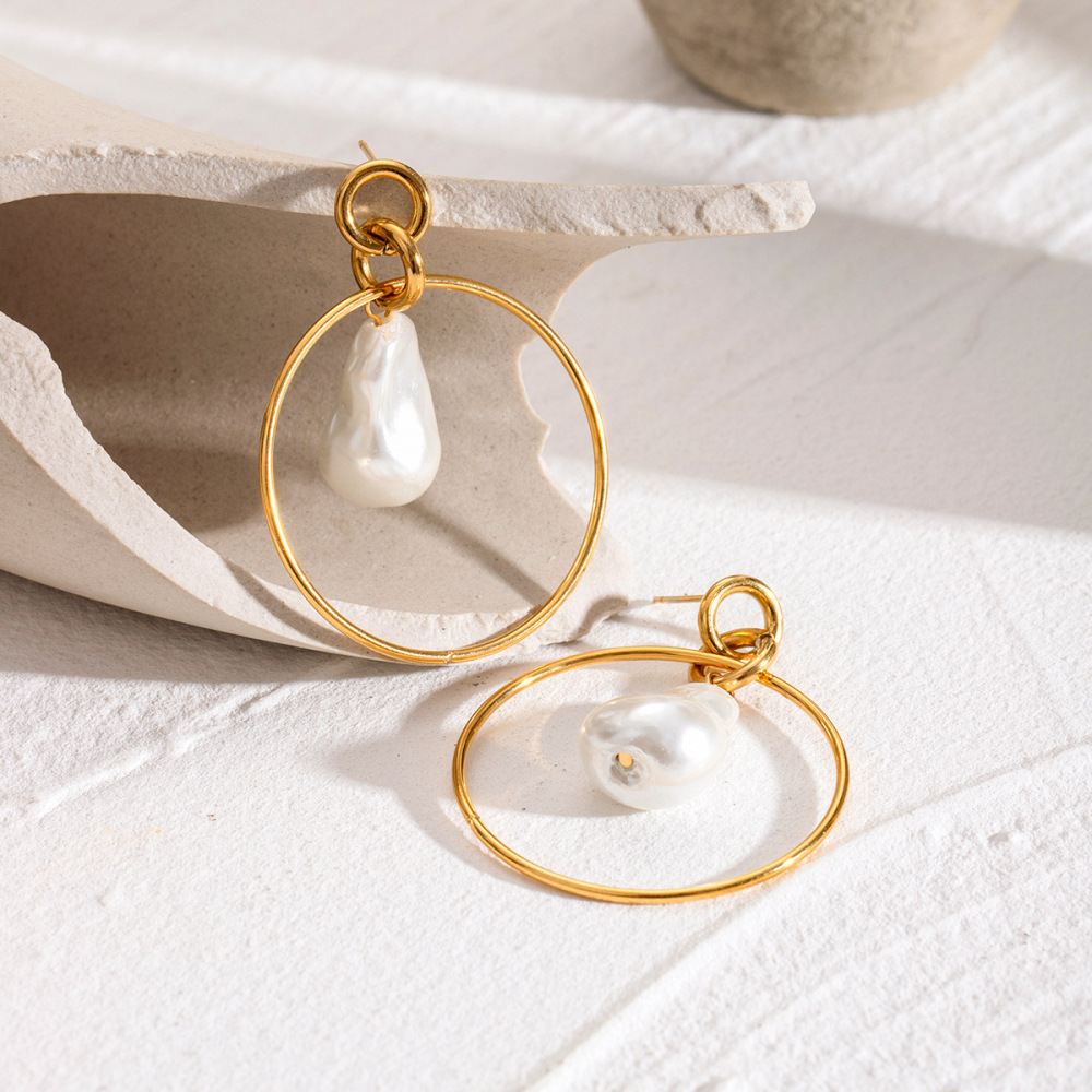 1 Pair Simple Series Elegant Geometric Stainless Steel  Gold Plated Artificial Pearl Women Drop Earrings Picture3