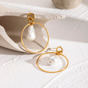 1 Pair Simple Series Elegant Geometric Stainless Steel  Gold Plated Artificial Pearl Women Drop Earrings h5 Picture3