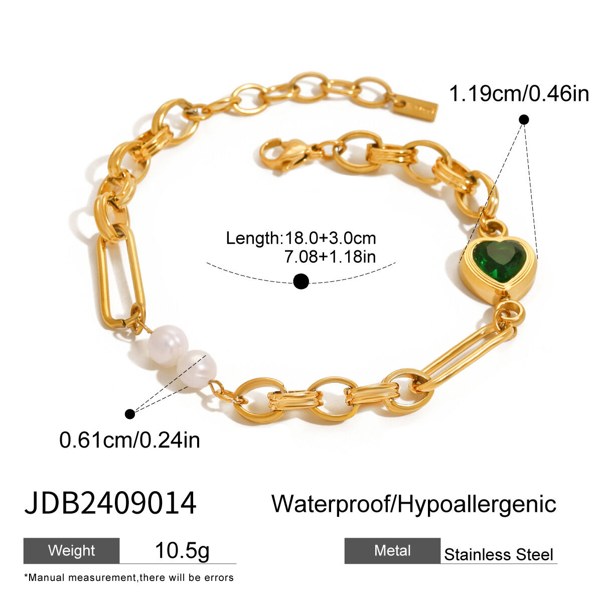 1 piece romantic series sweet heart stainless steel  gold plated artificial pearl women chain bracelets h5 Picture2