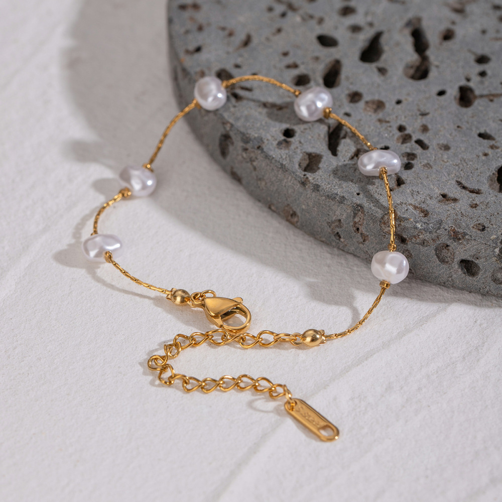 1 Piece Classic Series Elegant Geometric Stainless Steel Gold Plated Artificial Pearl Women Chain Bracelets h5Picture3