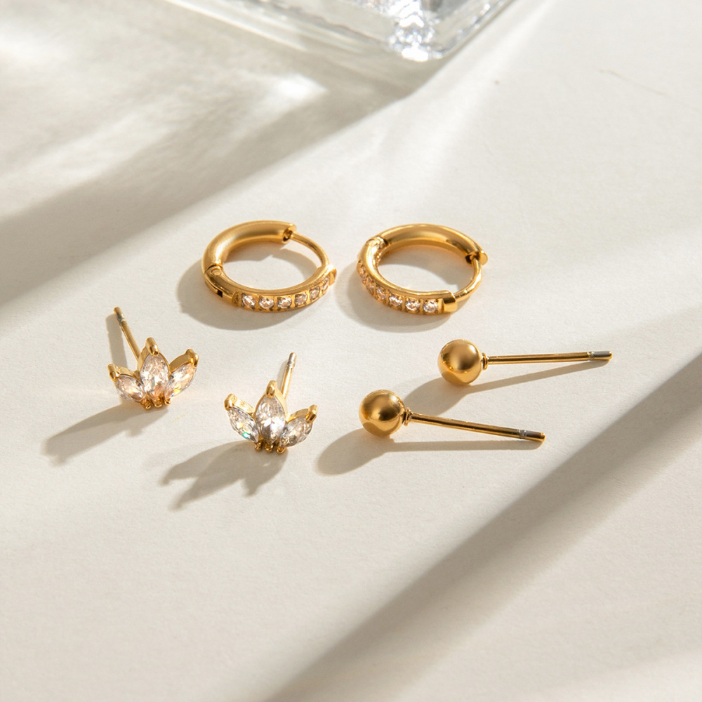 1 Pair Simple Series Sweet Geometric Stainless Steel Gold Plated Zircon Women Earrings Set h5Picture4
