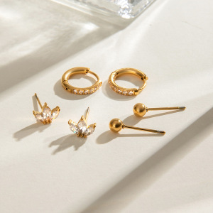 1 Pair Simple Series Sweet Geometric Stainless Steel Gold Plated Zircon Women Earrings Set h5 Picture4